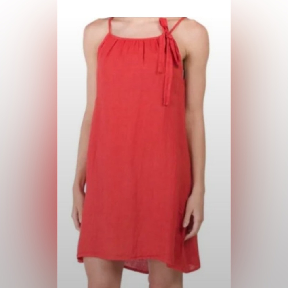 Sleeveless Red Midi Dress with Shoulder Tie